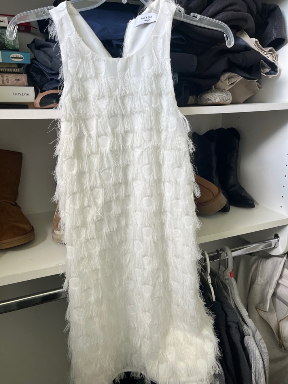 ALI & JAY White Fringe Shift Mini Dress